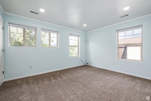1189 E Fox Crest Dr, Park City, UT 84098 - carpeted spare room featuring crown molding, baseboards, and recessed lighting