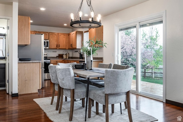 1189 E Fox Crest Dr, Park City, UT 84098 - dining room featuring a chandelier, dark wood-style floors, and recessed lighting