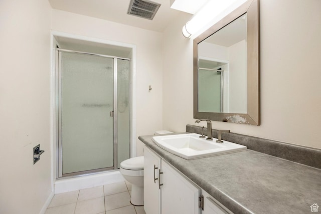 2006 E Creek Rd, Sandy, UT 84093 - bathroom with toilet, vanity, a stall shower, and tile patterned floors