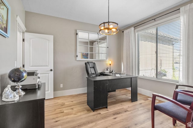 36 E 1450 N, Lehi, UT 84043 - office space with baseboards, light wood-style flooring, and a chandelier