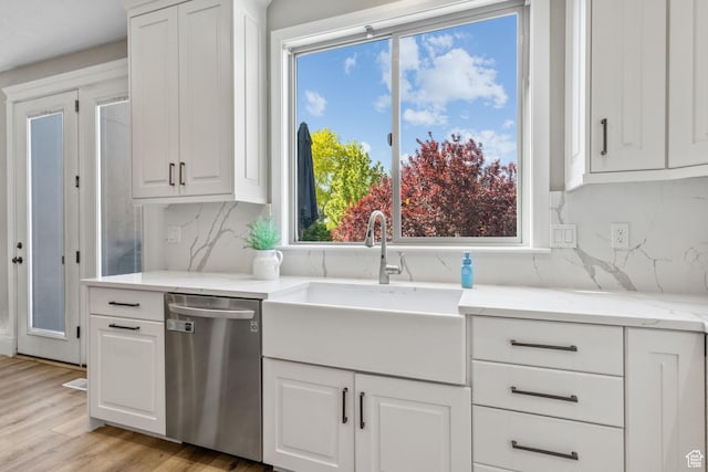 36 E 1450 N, Lehi, UT 84043 - kitchen featuring dishwasher, a sink, white cabinetry, and decorative backsplash