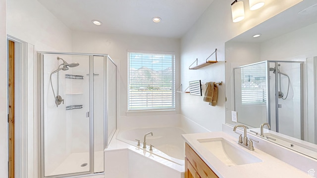 492 N 910 E, Salem, UT 84653 - full bathroom with vanity, a garden tub, a shower stall, and recessed lighting