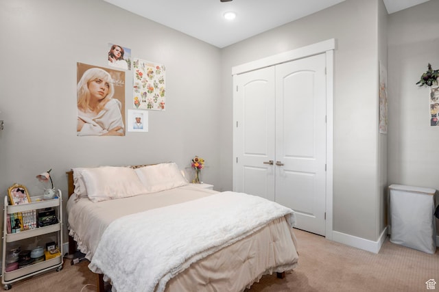 3691 W 2800 S, Hurricane, UT 84737 - bedroom featuring light colored carpet, a closet, baseboards, and recessed lighting