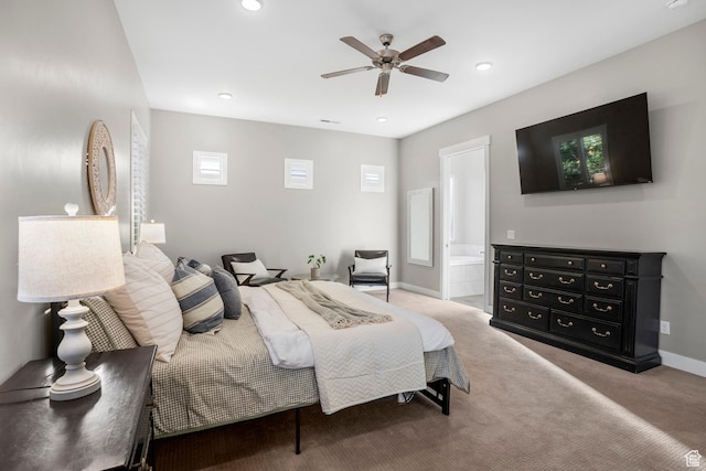 3691 W 2800 S, Hurricane, UT 84737 - bedroom with carpet flooring, baseboards, connected bathroom, and recessed lighting