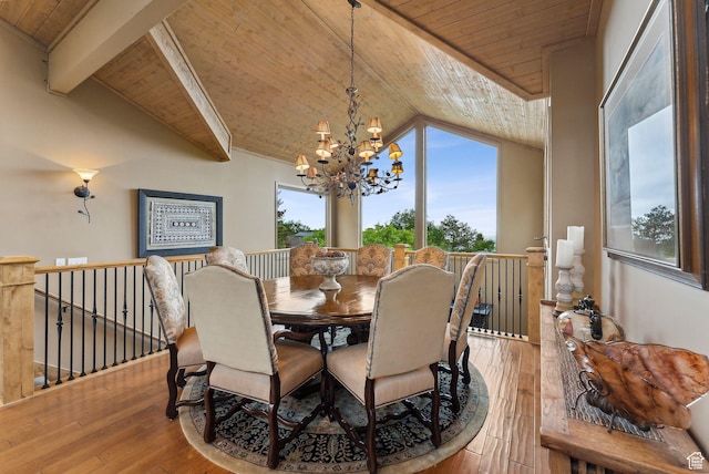 4517 S Abinadi Rd, Millcreek, UT 84124 - dining space featuring wood ceiling, a chandelier, and hardwood / wood-style flooring