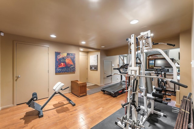 4517 S Abinadi Rd, Millcreek, UT 84124 - workout area featuring wood finished floors, recessed lighting, and baseboards