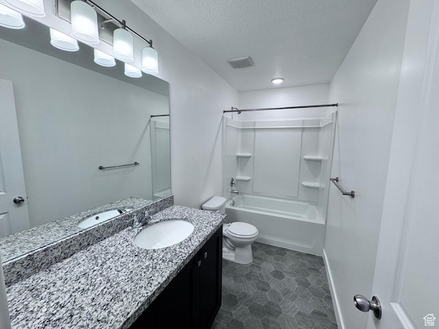 12754 S Quail Lake Dr Unit 126, Riverton, UT 84096 - bathroom featuring toilet, vanity, a textured ceiling, shower / bath combination, and baseboards