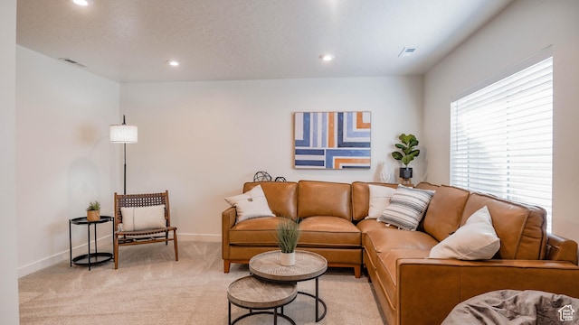 4357 E Longleaf Ln, Eagle Mountain, UT 84005 - living area with light colored carpet, recessed lighting, and baseboards