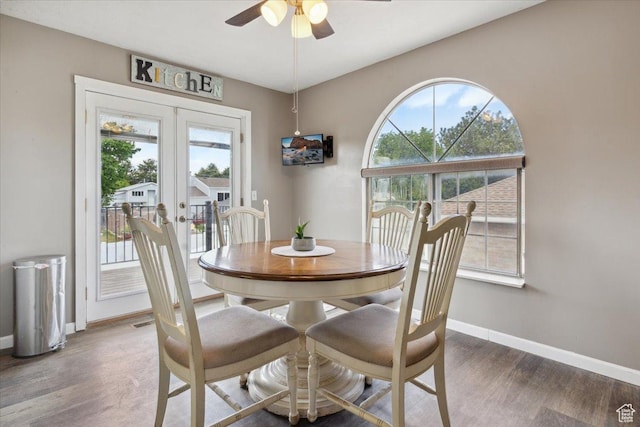 6864 S 3370 W, West Jordan, UT 84084 - dining space featuring ceiling fan, french doors, wood finished floors, and plenty of natural light