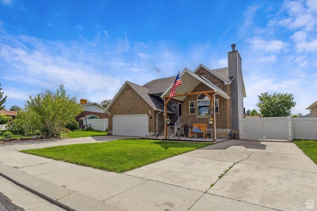 6864 S 3370 W, West Jordan, UT 84084 - traditional-style home with a gate, concrete driveway, brick siding, a garage, and a chimney