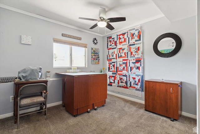 6864 S 3370 W, West Jordan, UT 84084 - office area with a ceiling fan, light carpet, crown molding, and baseboards
