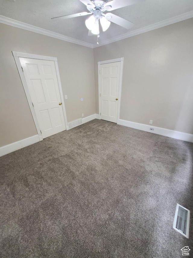 827 E Third Ave N, Salt Lake City, UT 84103 - unfurnished bedroom featuring ornamental molding, carpet, baseboards, and a ceiling fan