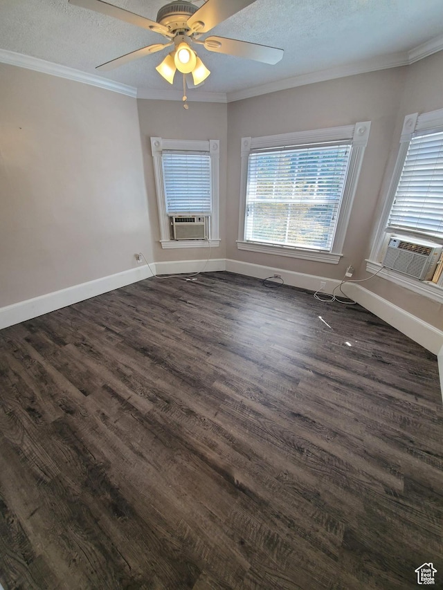 827 E Third Ave N, Salt Lake City, UT 84103 - empty room with dark wood-style flooring, cooling unit, ornamental molding, baseboards, and ceiling fan