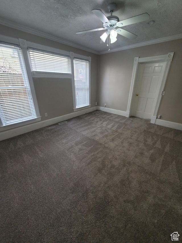 827 E Third Ave N, Salt Lake City, UT 84103 - carpeted empty room with baseboards, ceiling fan, a textured ceiling, and ornamental molding