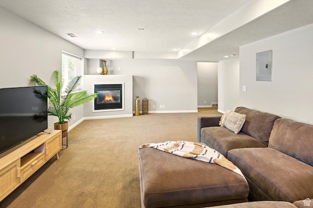 146 S 1125 W, Layton, UT 84041 - living area with carpet flooring, baseboards, electric panel, a glass covered fireplace, and recessed lighting