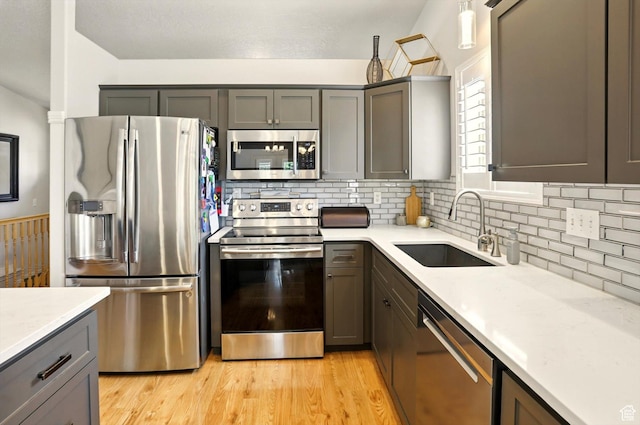 146 S 1125 W, Layton, UT 84041 - kitchen with appliances with stainless steel finishes, a sink, tasteful backsplash, and light wood finished floors