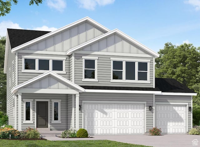 3644 N Eagle Meadows Dr Unit 307, Eagle Mountain, UT 84005 - craftsman inspired home featuring board and batten siding, roof with shingles, a garage, and concrete driveway