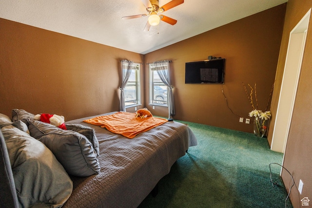 1085 S S River Ridge Ln, Joseph, UT 84739 - bedroom with carpet floors, vaulted ceiling, and a ceiling fan