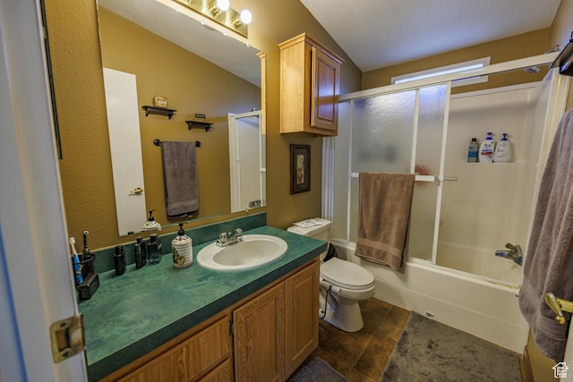 1085 S S River Ridge Ln, Joseph, UT 84739 - bathroom featuring toilet, vanity, enclosed tub / shower combo, and tile patterned floors