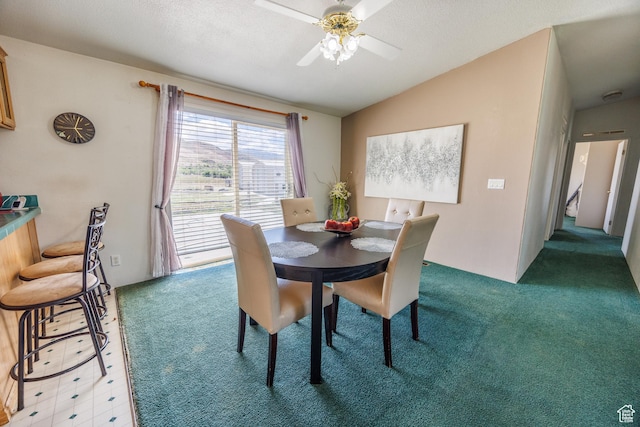 1085 S S River Ridge Ln, Joseph, UT 84739 - dining room with lofted ceiling, light carpet, and a ceiling fan