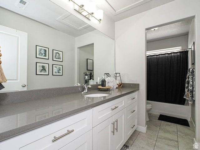 957 W Mckenna Rd, Bluffdale, UT 84065 - full bathroom with toilet, vanity, shower / bath combo with shower curtain, and tile patterned floors