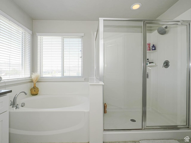 957 W Mckenna Rd, Bluffdale, UT 84065 - bathroom with a bath, a stall shower, and recessed lighting