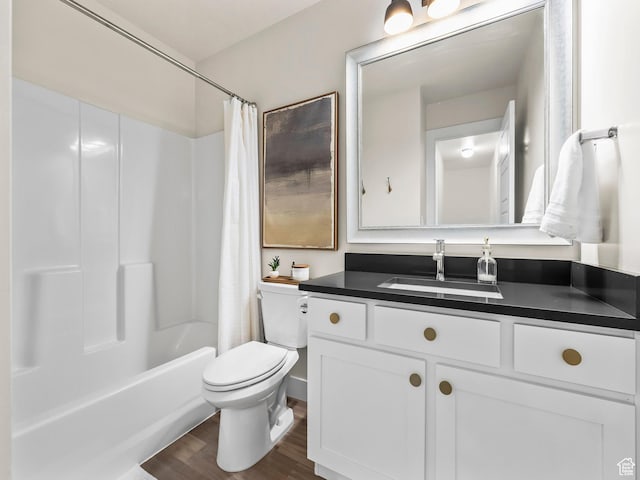 1031 W 360 S, American Fork, UT 84003 - full bathroom with toilet, vanity, shower / bathtub combination with curtain, and wood finished floors