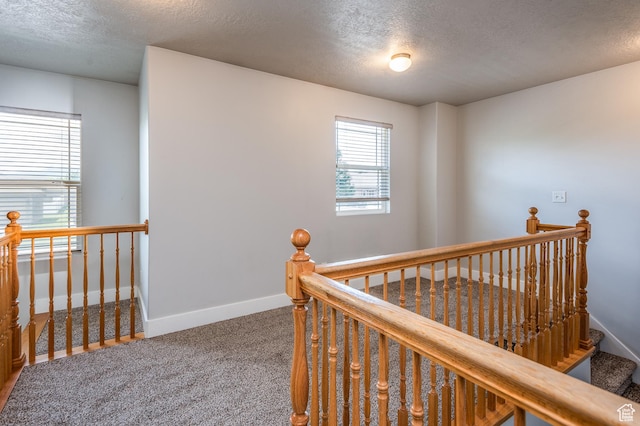 5242 W Cool Water Way S, West Jordan, UT 84081 - hallway with an upstairs landing, carpet floors, a textured ceiling, and baseboards