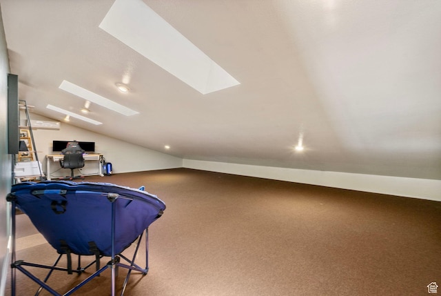 177 S Canyon Ave, Springville, UT 84663 - additional living space with a skylight, vaulted ceiling, a desk, carpet floors, and recessed lighting