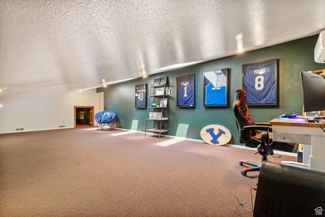 177 S Canyon Ave, Springville, UT 84663 - office space featuring a textured ceiling, baseboards, carpet, and vaulted ceiling