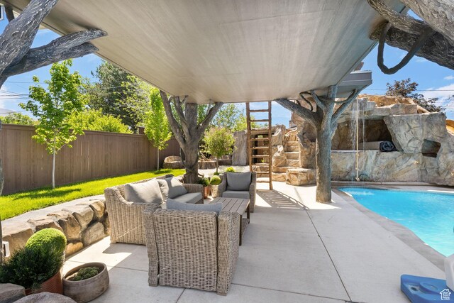 177 S Canyon Ave, Springville, UT 84663 - fenced backyard with stairway, a patio area, and outdoor lounge area
