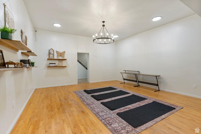 177 S Canyon Ave, Springville, UT 84663 - interior space featuring wood finished floors, a chandelier, baseboards, and recessed lighting