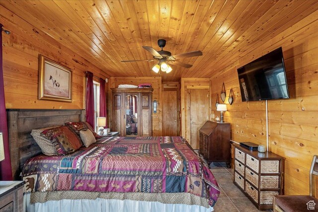 9911 S Antelope Xing, Duchesne, UT 84021 - bedroom with wooden walls, tile patterned flooring, and wooden ceiling