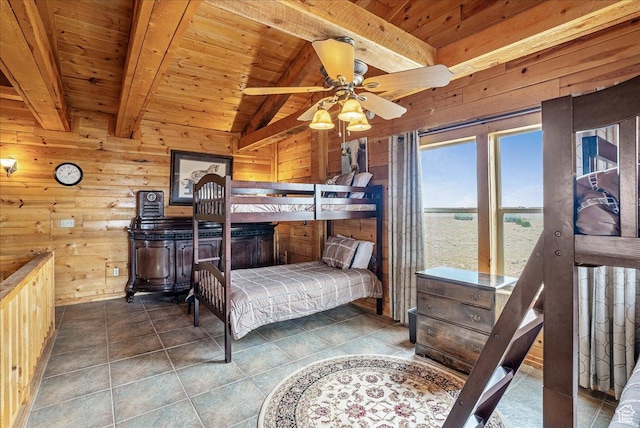 9911 S Antelope Xing, Duchesne, UT 84021 - bedroom with wood ceiling, wooden walls, and tile patterned floors