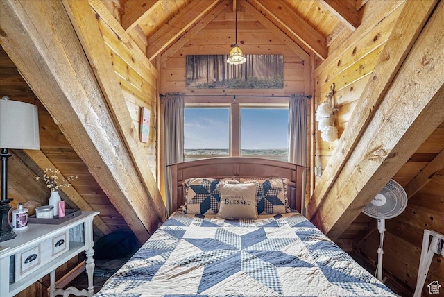 9911 S Antelope Xing, Duchesne, UT 84021 - bedroom with wooden walls and vaulted ceiling