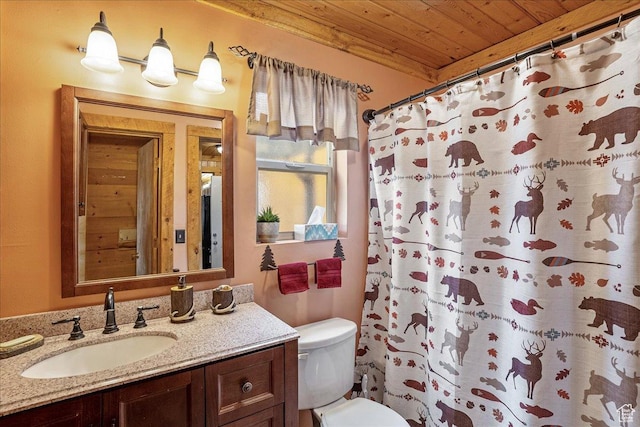 9911 S Antelope Xing, Duchesne, UT 84021 - full bath featuring wooden ceiling, toilet, vanity, and curtained shower