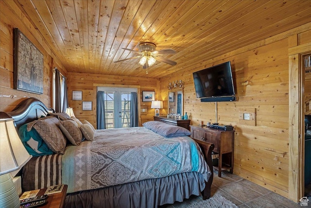 9911 S Antelope Xing, Duchesne, UT 84021 - bedroom with french doors, wood ceiling, wood walls, and access to outside