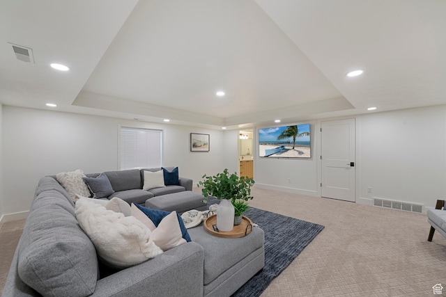 1446 E Anvil Dr, Draper, UT 84020 - carpeted living room with a tray ceiling, recessed lighting, and baseboards