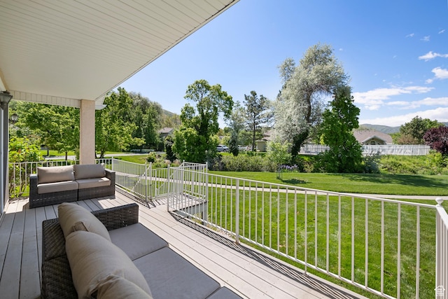 1446 E Anvil Dr, Draper, UT 84020 - deck featuring an outdoor hangout area, a lawn, and a mountain view