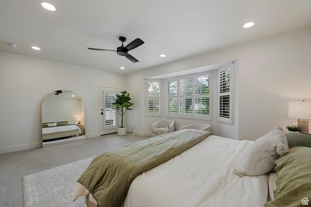 1446 E Anvil Dr, Draper, UT 84020 - bedroom featuring recessed lighting, light colored carpet, baseboards, and a ceiling fan