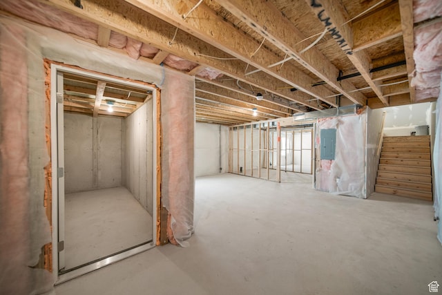 473 N Northshore Dr, Saratoga Springs, UT 84045 - unfinished basement with electric panel and stairway