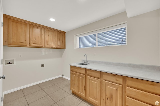 1543 Mulberry Way, Sandy, UT 84093 - laundry area featuring cabinet space, washer hookup, electric dryer hookup, light tile patterned floors, and baseboards