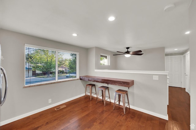 1543 Mulberry Way, Sandy, UT 84093 - dining room with baseboards, dark wood-type flooring, recessed lighting, and ceiling fan