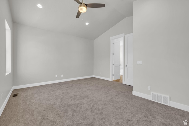 2711 S Allison Way Unit 101, Syracuse, UT 84075 - carpeted empty room featuring a ceiling fan, lofted ceiling, baseboards, and recessed lighting