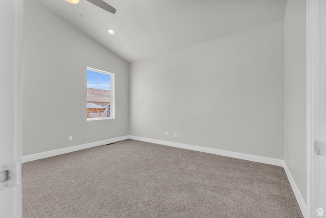 2711 S Allison Way Unit 101, Syracuse, UT 84075 - empty room with carpet, vaulted ceiling, a ceiling fan, baseboards, and recessed lighting