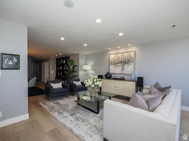 48 W 300 S Unit 2502-N, Salt Lake City, UT 84101 - living area featuring baseboards, wood finished floors, and recessed lighting