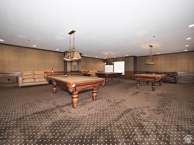 48 W 300 S Unit 2502-N, Salt Lake City, UT 84101 - recreation room featuring pool table, carpet, wallpapered walls, and recessed lighting