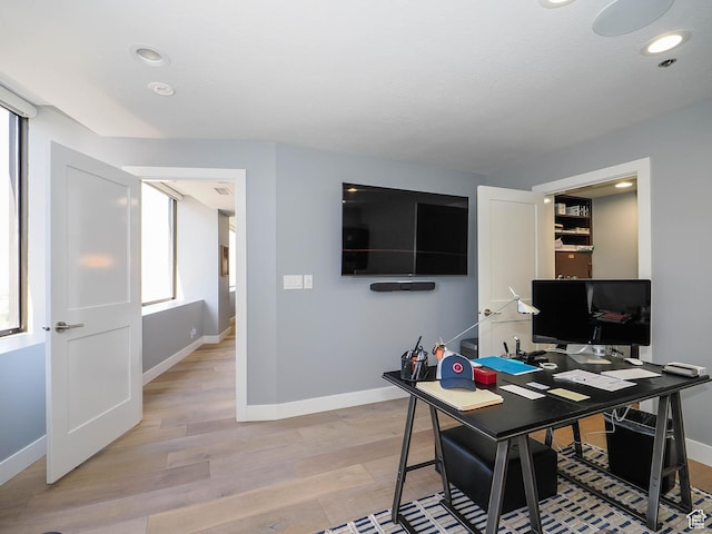 48 W 300 S Unit 2502-N, Salt Lake City, UT 84101 - office with baseboards, light wood finished floors, and recessed lighting
