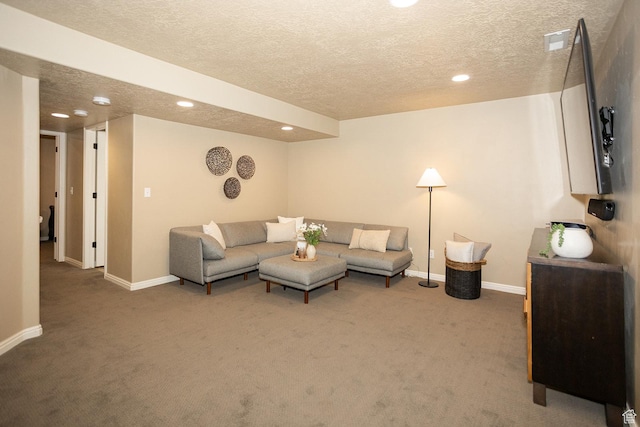 1908 W 1020 N, Provo, UT 84604 - living room featuring a textured ceiling, carpet, recessed lighting, and baseboards