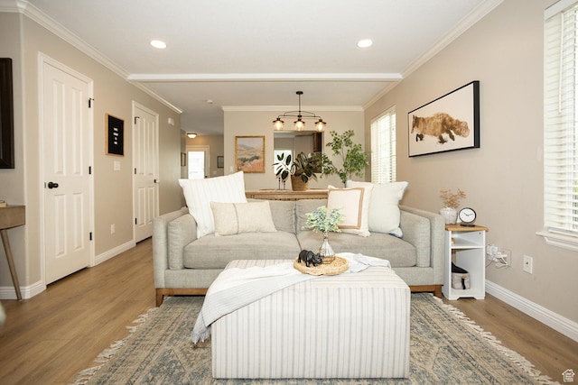 1908 W 1020 N, Provo, UT 84604 - living room with wood finished floors, baseboards, recessed lighting, and crown molding
